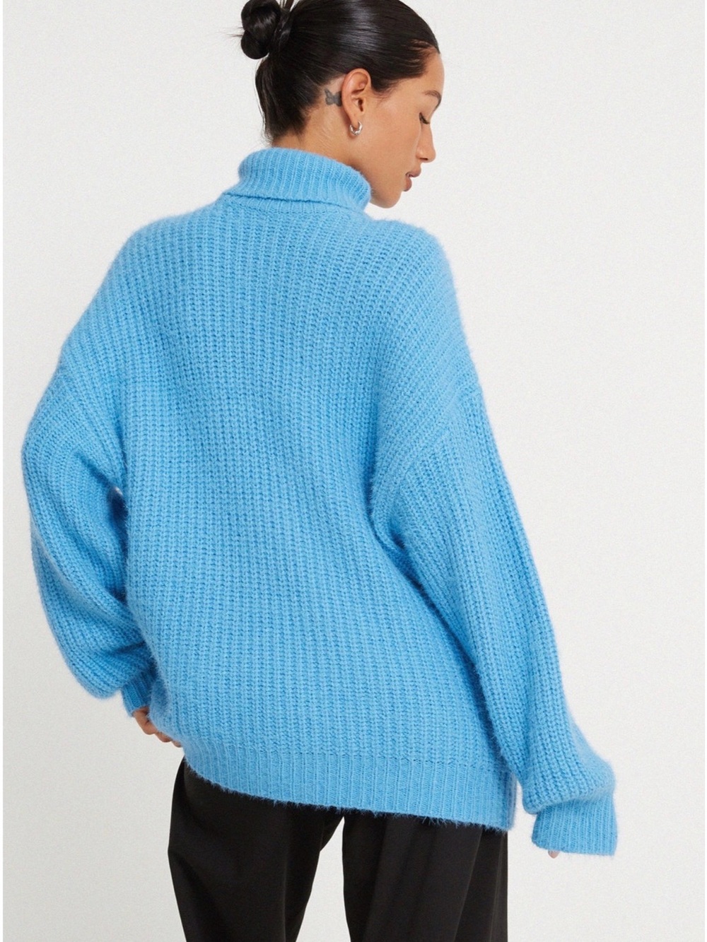 Motel Rocks Mada Blue Oversized Turtleneck Knit Sweater M - Picture 2 of 7